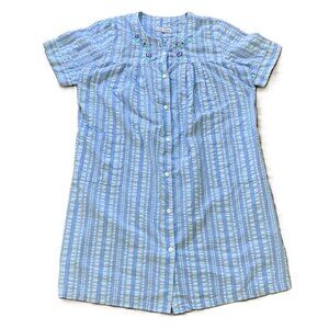 Breakfast in Bed Lightweight Robe Short Sleeve Dressing Gown Snap Front Blue